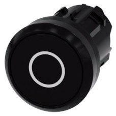 3SU1000-0AB10-0AD0 Pushbutton, 22 mm, round, plastic, black, inscription: O, pushbutton, flat, momentary contact type