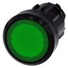 3SU1001-0AA40-0AA0 Illuminated pushbutton, 22 mm, round, plastic, green, pushbutton, flat, latching, Push-to-release mechanism