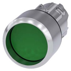 3SU1050-0CB40-0AA0 Pushbutton, 22 mm, round, metal, shiny, green, Front ring, raised, momentary contact type