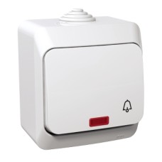 WDE000515 Cedar Plus - 1pole pushbutton - 16A, locator light, bell symbol, white