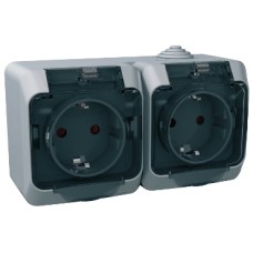 WDE000625 Cedar Plus - double socket-outlet sideE - 16A, shutters, transparent lid, grey