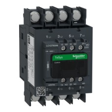 LC1DT60A6MD IEC contactor, TeSys Deca, nonreversing, 60A resistive, 4 pole, 4 NO, 220VDC coil, open style