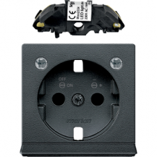 MTN2334-0414 Cen.pl. w. light outl.& LED light. mod.f. SCHUKO sock.-out., shut., anthr.,Sys.M