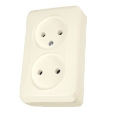 WDE001140 PRIMA 16A-250 VAC, 2P+E, dvigubas kištukinis lizdas su varžtiniais gnybtais, be įžeminimo, kreminė sp.