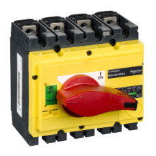 31123 switch disconnector, Compact INS250-200, 200A, with red rotary handle and yellow front, 4 poles