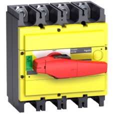 31131 switch disconnector, Compact INS400, 400A, with red rotary handle and yellow front, 4 poles