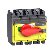 31180 switch disconnector, Compact INV100, visible break, 100A, with red rotary handle and yellow front, 3 poles