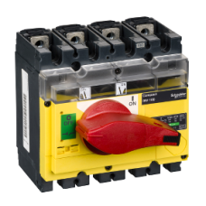 31181 switch disconnector, Compact INV100, visible break, 100 A, with red rotary handle and yellow front, 4 poles