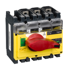31184 switch disconnector, Compact INV160, visible break, 160 A, with red rotary handle and yellow front, 3 poles