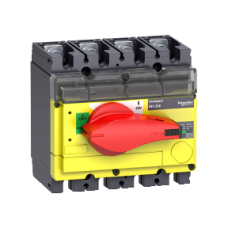 31185 switch disconnector, Compact INV160, visible break, 160 A, with red rotary handle and yellow front, 4 poles