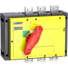31344 switch disconnector, Compact INS800, 800A, with red rotary handle, yellow front, 3 poles