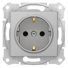 SDN3000160 Sedna - single socket outlet, side earth - 16A shutters, without frame aluminium