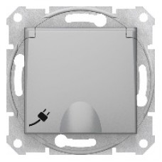 SDN3100160 Sedna - single socket outlet, side earth - 16A shutters, lid, wo frame aluminium