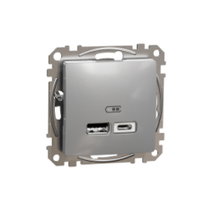 SDD113402 Sedna Design & Elements, Dvigubas USB įkroviklis A+C tipo, aliuminio sp.