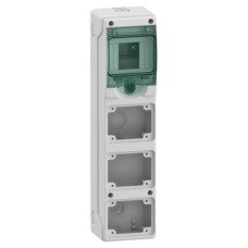 13177 Mini enclosure for power outlet, Mureva Enclosure, 1x4 mod., 3 openings 65x85mm, (W)98mm x (H)392mm, without term. block