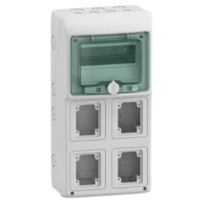13179 Enclosure for power outlet, Mureva Enclosure, 1x8 modules, 4 openings 90x100mm, (W)236mm x (H)460mm, without term. block
