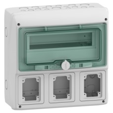 13180 Enclosure for power outlet, Mureva Enclosure, 1x12 modules, 3 openings 90x100mm, (W)340mm x (H)335mm, without term block