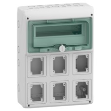 13181 Enclosure for power outlet, Mureva Enclosure, 1x12 modules, 6 openings 90x100mm, (W)340mm x (H)460mm, without term block