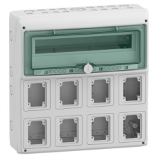 13182 Enclosure for power outlet, Mureva Enclosure, 1x18 modules, 8 openings 90x100mm, (W)448mm x (H)460mm, without term block