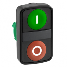 ZB5AA7341 Harmony XB5, Double-headed push button head, plastic, Ø22, 1 green flush marked I + 1 red flush marked O
